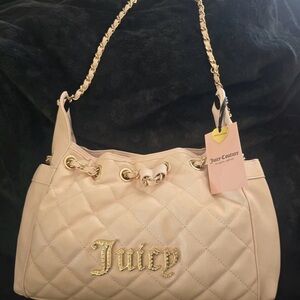 Juicy Couture Quilted Cream Shoulder Bag with Gold Chain